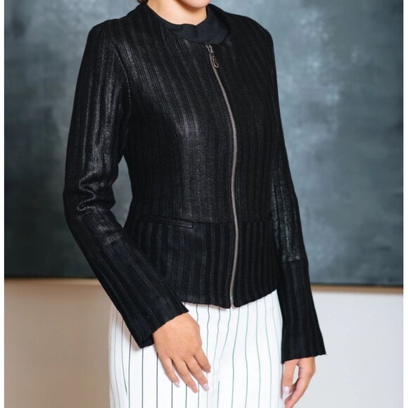 Ribbed Lady Jacket by DREW Black Size XS Zip Front Lined Classic Career USA Made - Picture 10 of 13